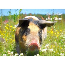 Personalised Pig Art Greeting Card (Birthday, Christmas, Any Occasion)