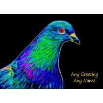 Personalised Pigeon Neon Art Greeting Card (Birthday, Christmas, Any Occasion)
