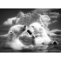 Personalised Polar Bear Black and White Art Greeting Card (Birthday, Christmas, Any Occasion)
