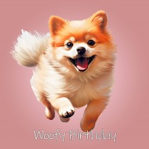 Pomeranian Dog Birthday Square Card (Running Art)