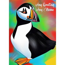 Personalised Puffin Animal Colourful Abstract Art Greeting Card (Birthday, Fathers Day, Any Occasion)