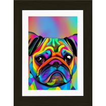 Pug Dog Picture Framed Colourful Abstract Art (25cm x 20cm Black Frame)