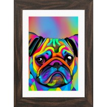 Pug Dog Picture Framed Colourful Abstract Art (A4 Walnut Frame)