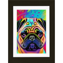 Pug Dog Picture Framed Colourful Abstract Art (A4 Black Frame)