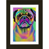 Pug Dog Picture Framed Colourful Abstract Art (25cm x 20cm Black Frame)