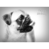 Pug Black and White Art Birthday Card
