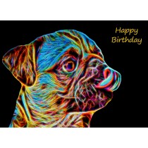 Pug Neon Art Birthday Card