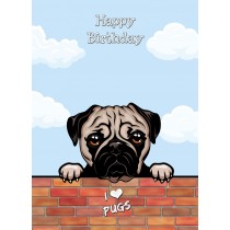 Pug Dog Birthday Card (Art, Clouds)