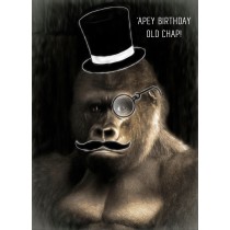 Punny Animals Gorilla Birthday Funny Greeting Card (Apey Birthday Old Chap)