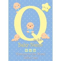 Personalised Baby Boy Birth Greeting Card (Name Starting With 'Q')