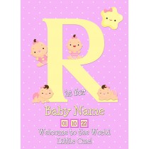 Personalised Baby Girl Birth Greeting Card (Name Starting With 'R')