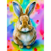 Rabbit Watercolour Colourful Art Scene Blank Greeting Card