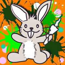 Rabbit Splash Art Cartoon Square Blank Card