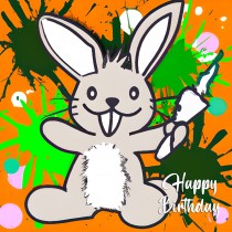 Rabbit Splash Art Cartoon Square Birthday Card