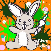 Rabbit Splash Art Cartoon Square Christmas Card