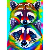 Personalised Raccoon Animal Colourful Abstract Art Greeting Card (Birthday, Fathers Day, Any Occasion)