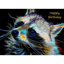 Raccoon Neon Art Birthday Card