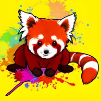 Red Panda Splash Art Cartoon Square Blank Card