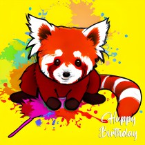 Red Panda Splash Art Cartoon Square Birthday Card