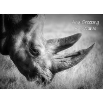 Personalised Rhino Black and White Art Greeting Card (Birthday, Christmas, Any Occasion)