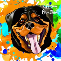 Rottweiler Dog Splash Art Cartoon Square Christmas Card