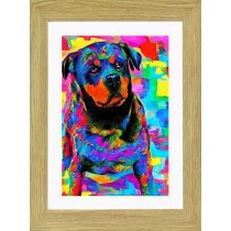 Rottweiler Dog Picture Framed Colourful Abstract Art (30cm x 25cm Light Oak Frame)