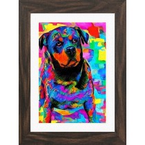 Rottweiler Dog Picture Framed Colourful Abstract Art (A4 Walnut Frame)