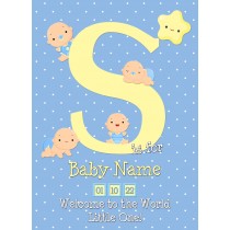 Personalised Baby Boy Birth Greeting Card (Name Starting With 'S')