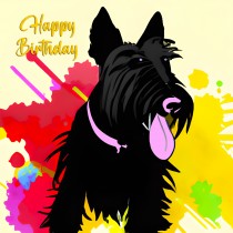 Scottish Terrier Dog Splash Art Cartoon Square Birthday Card