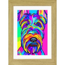 Scottish Terrier Dog Picture Framed Colourful Abstract Art (25cm x 20cm Light Oak Frame)