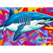 Personalised Shark Animal Colourful Abstract Art Greeting Card (Birthday, Fathers Day, Any Occasion)