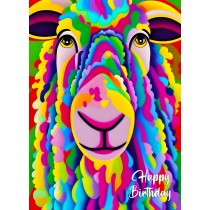 Sheep Animal Colourful Abstract Art Birthday Card