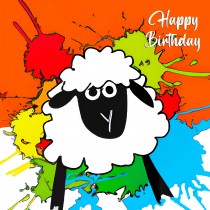 Sheep Splash Art Cartoon Square Birthday Card