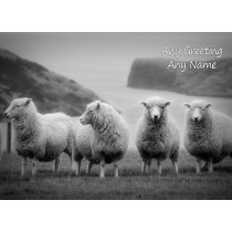 Personalised Sheep Black and White Art Greeting Card (Birthday, Christmas, Any Occasion)