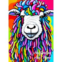 Personalised Sheep Animal Colourful Abstract Art Greeting Card (Birthday, Fathers Day, Any Occasion)