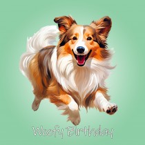 Shetland Sheepdog Dog Birthday Square Card (Running Art)