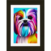 Shih Tzu Dog Picture Framed Colourful Abstract Art (A4 Black Frame)