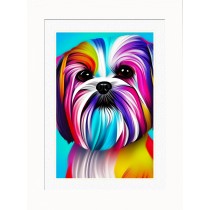 Shih Tzu Dog Picture Framed Colourful Abstract Art (30cm x 25cm White Frame)