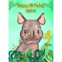 4th Birthday Card for Sister (Rhino)