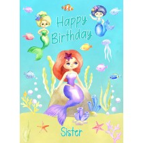 Birthday Card For Sister (Mermaid, Blue)