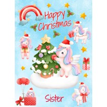 Christmas Card For Sister (Unicorn, Blue)