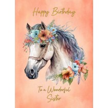 Horse Art Birthday Card For Sister (Design 2)