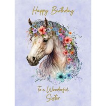 Horse Art Birthday Card For Sister (Design 3)