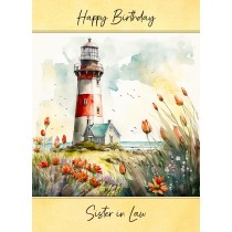 Lighthouse Watercolour Art Birthday Card For Sister in Law