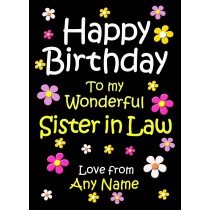 Personalised Sister in Law Birthday Card (Black)