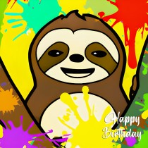 Sloth Splash Art Cartoon Square Birthday Card
