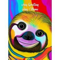 Personalised Sloth Animal Colourful Abstract Art Greeting Card (Birthday, Fathers Day, Any Occasion)
