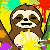 Sloth Splash Art Cartoon Square Christmas Card