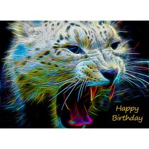 Snow Leopard Neon Birthday Card