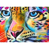 Snow Leopard Animal Colourful Abstract Art Birthday Card